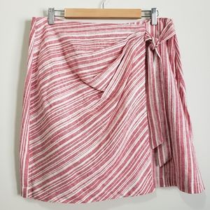 bp Linen Red and White Diagonal Stripe Wrap Mini Skirt